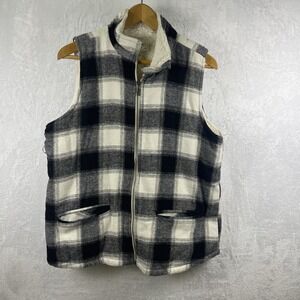 Maurices‎ Womens Plaid Vest Fleece Lined Full Zip Black/Ivory Size large